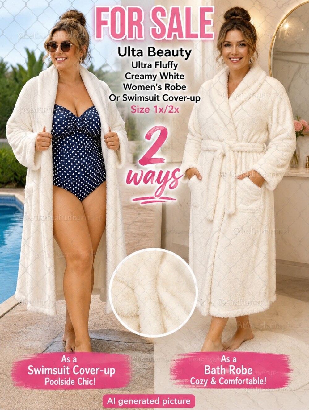 Ulta Beauty Ultra Fluffy Creamy White Women's Robe Or Swimsuit Cover-up Sz 1x/2x